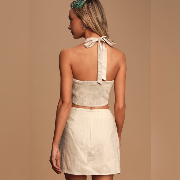 Lulus Double Digits Beige Linen Mini Skirt - Picture 3 of 7